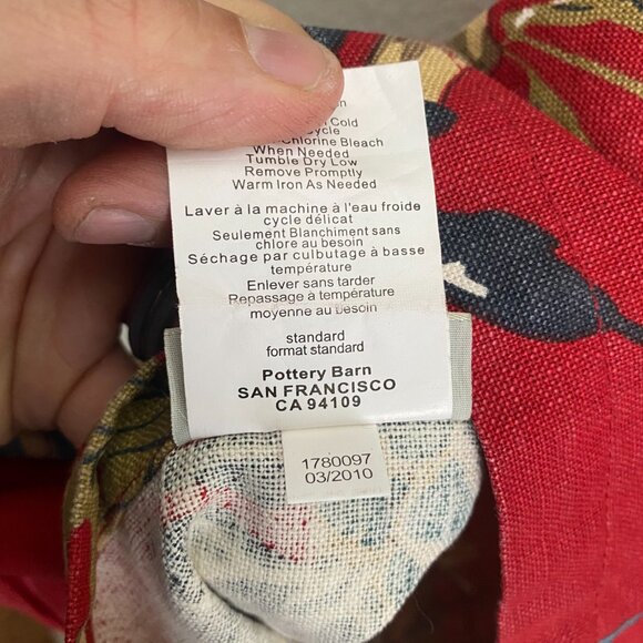 Pottery Barn Brighton Chinoiseries Red 26" Linen Blend Bird Floral Pillow Sham - Picture 4 of 4